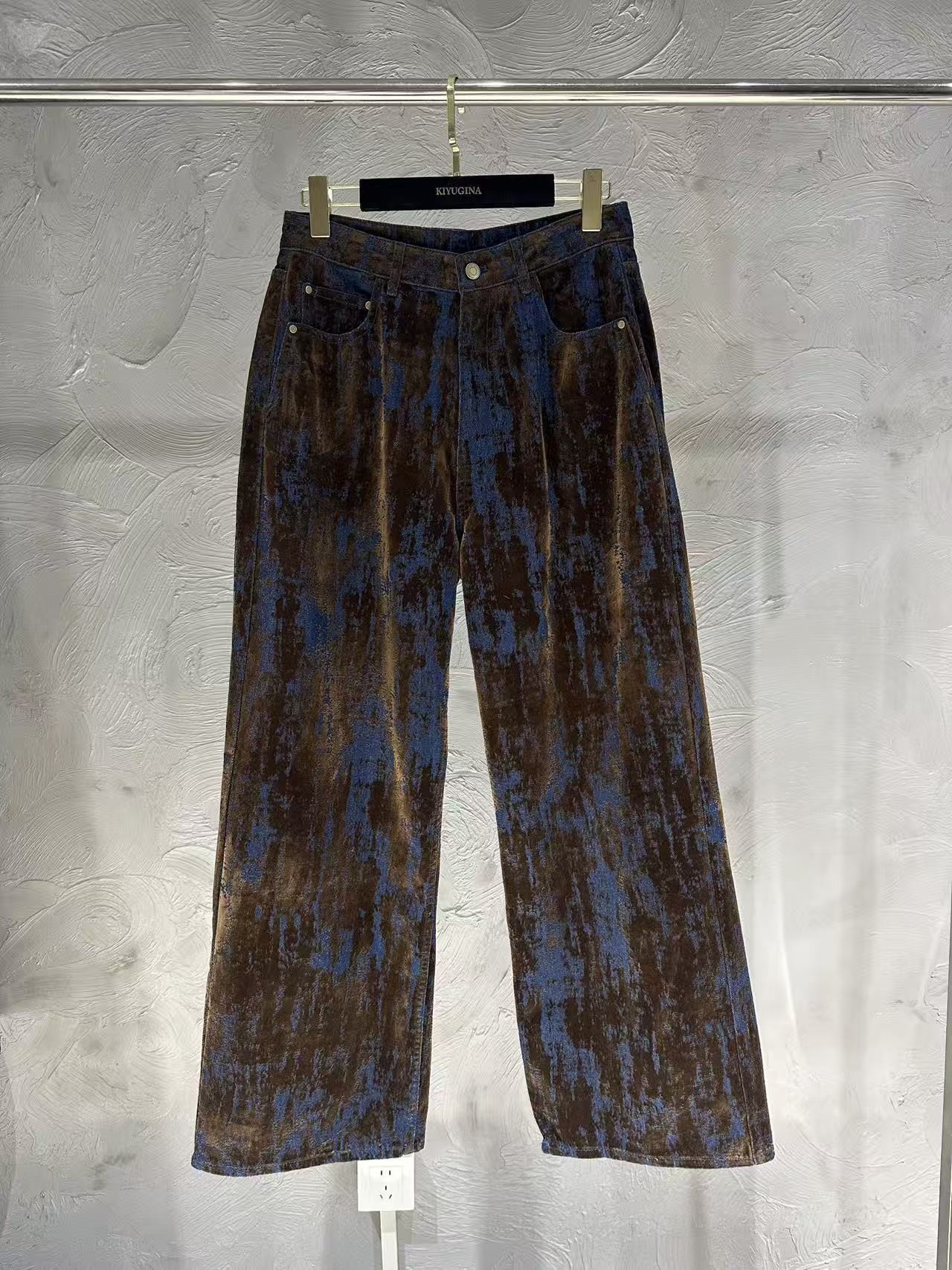 微默契正品SG斑驳设计蓝色涂鸦光泽感牛仔裤休闲裤6488