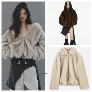 Amy韩国设计师品牌cerric25冬Brushed Fur仿皮草毛绒拉链保暖外套