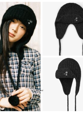 折扣 Amy韩国直邮25秋冬aeae 纽扣针织护耳包头毛线帽子