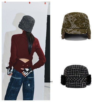 25秋冬Amy韩国代购mschf TWEED TRAPPER HAT粗花呢保暖护耳帽子