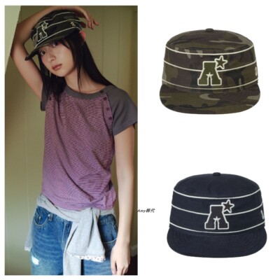 Amy韩国代购aeae 26夏时尚迷彩平顶鸭舌帽A LOGO PILLBOX CAP