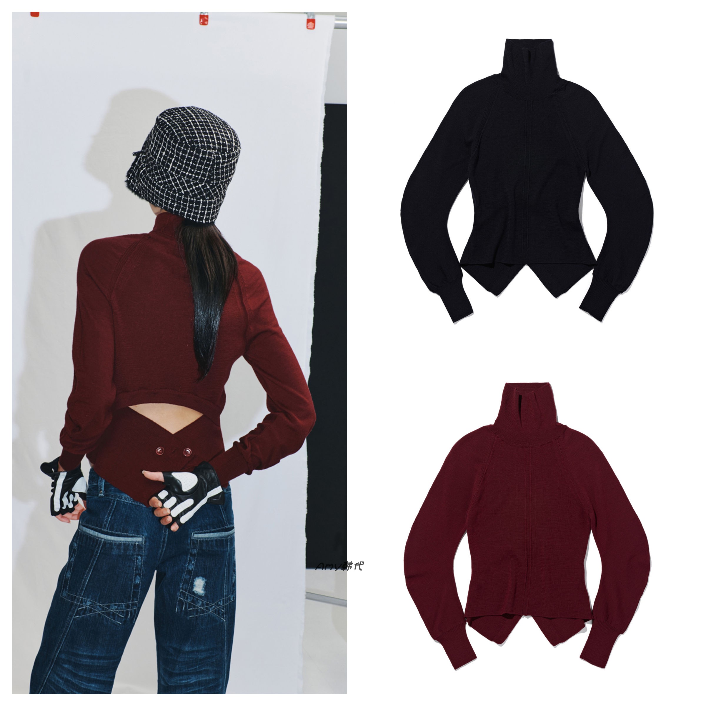 25秋冬韩代 mschf CUT OUT BACK TURTLENECK露背羊毛高领针织衫