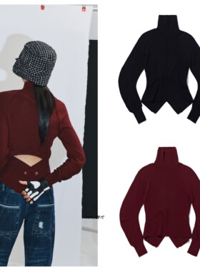 25秋冬韩代 mschf CUT OUT BACK TURTLENECK露背羊毛高领针织衫