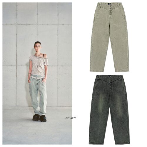 Amy韩国代购mschf WASHED SLOUCHY JEANS 时尚牛仔裤2色
