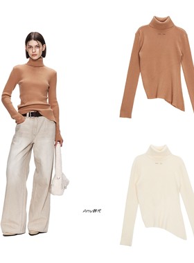 4折Amy韩国直邮Matin Kim不规则高领针织衫TURTLE NECK UNBALANCE