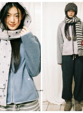 折扣 Amy韩国直邮25秋冬aeae 抓绒拉链连帽外套卫衣2色