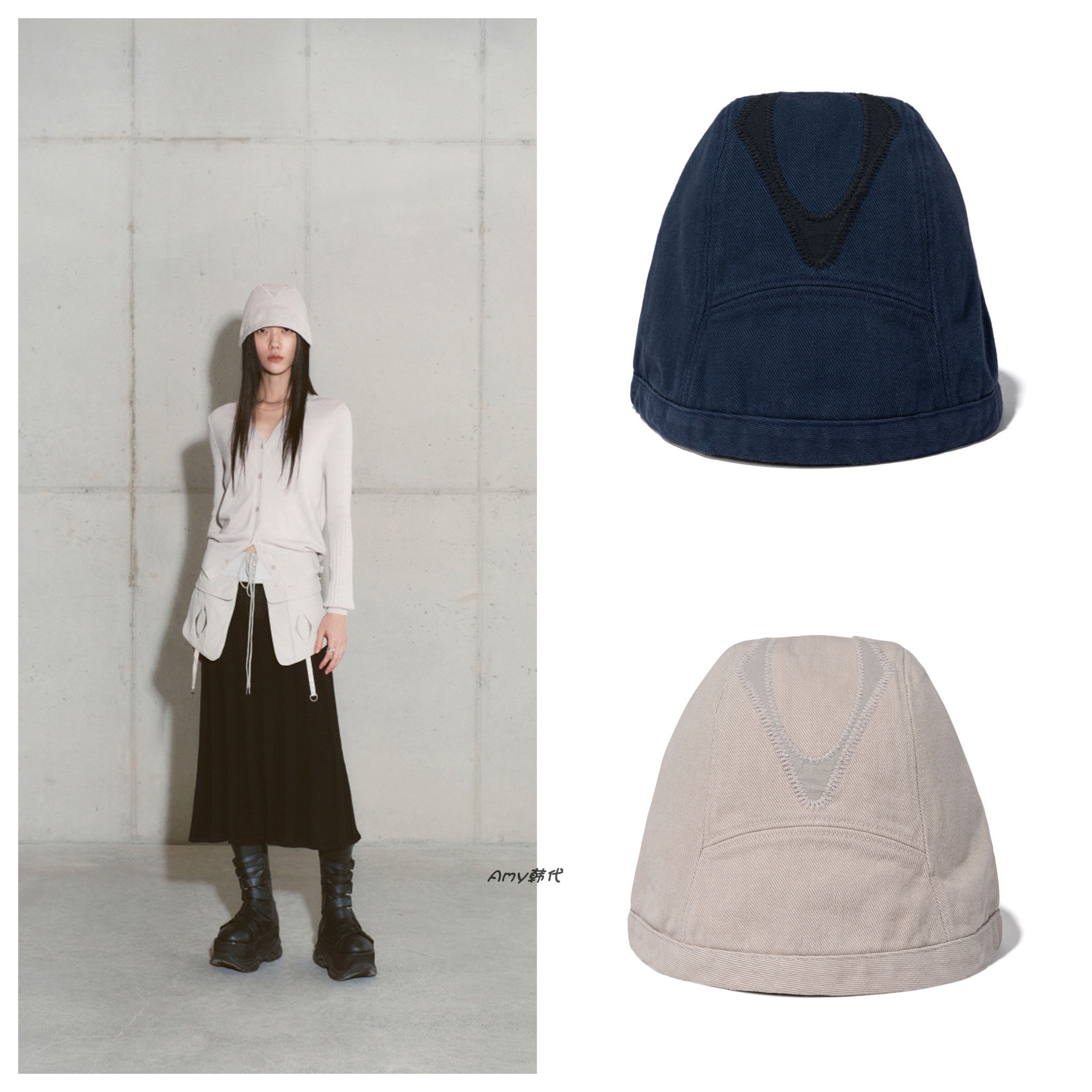 25秋冬Amy韩国代购 mschf 时尚百搭菱形系带渔夫帽2色