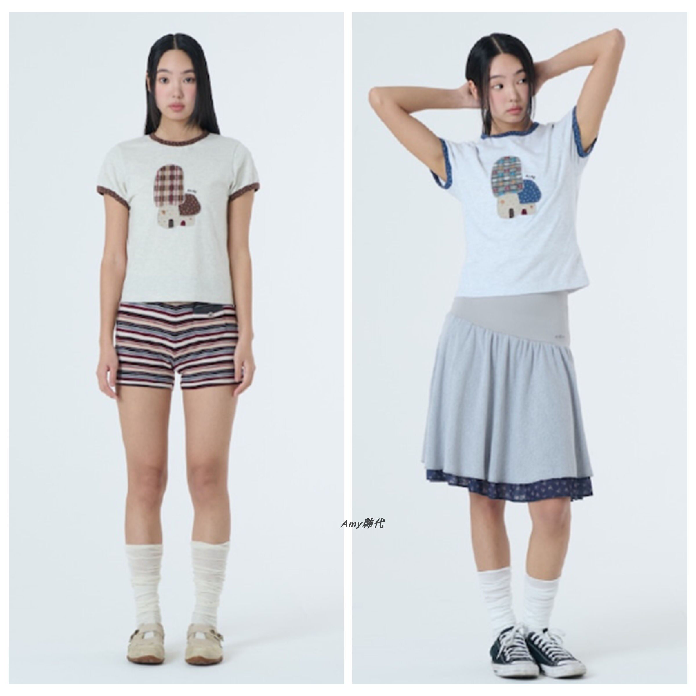 Amy韩国代购aeae 26夏蘑菇贴花T恤MUSHROOM APPLIQUE TEE
