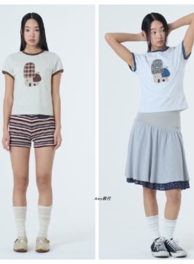 Amy韩国代购aeae 蘑菇贴花T恤MUSHROOM APPLIQUE TEE