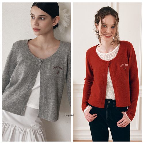 Amy韩国代购Lotsyou 25秋圆领一粒扣针织开衫 oe Knit Cardigan