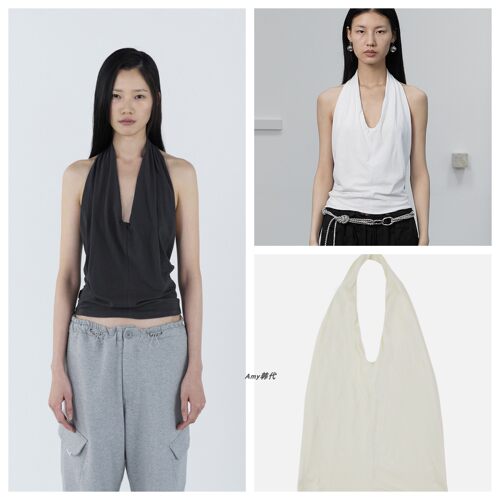 Amy韩国设计师品牌cerric 26夏挂脖背心上衣T Drape Halter Neck