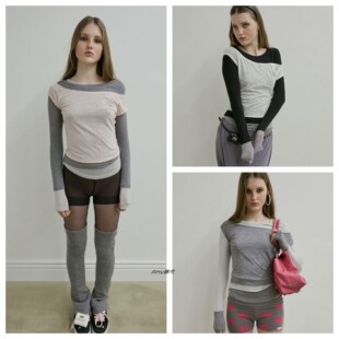 Amy韩国代购SCULPTOR 26春款Lazy Layered Tee 慵懒分层T恤5色