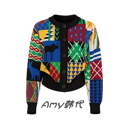 特价~Amy韩国代购 LECCOVEL圆领纽扣花色针织开衫C31E1KC501X