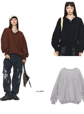 35折Amy韩国Matin Kim V领宽松卫衣V NECK PUCKERING SWEATSHIRT
