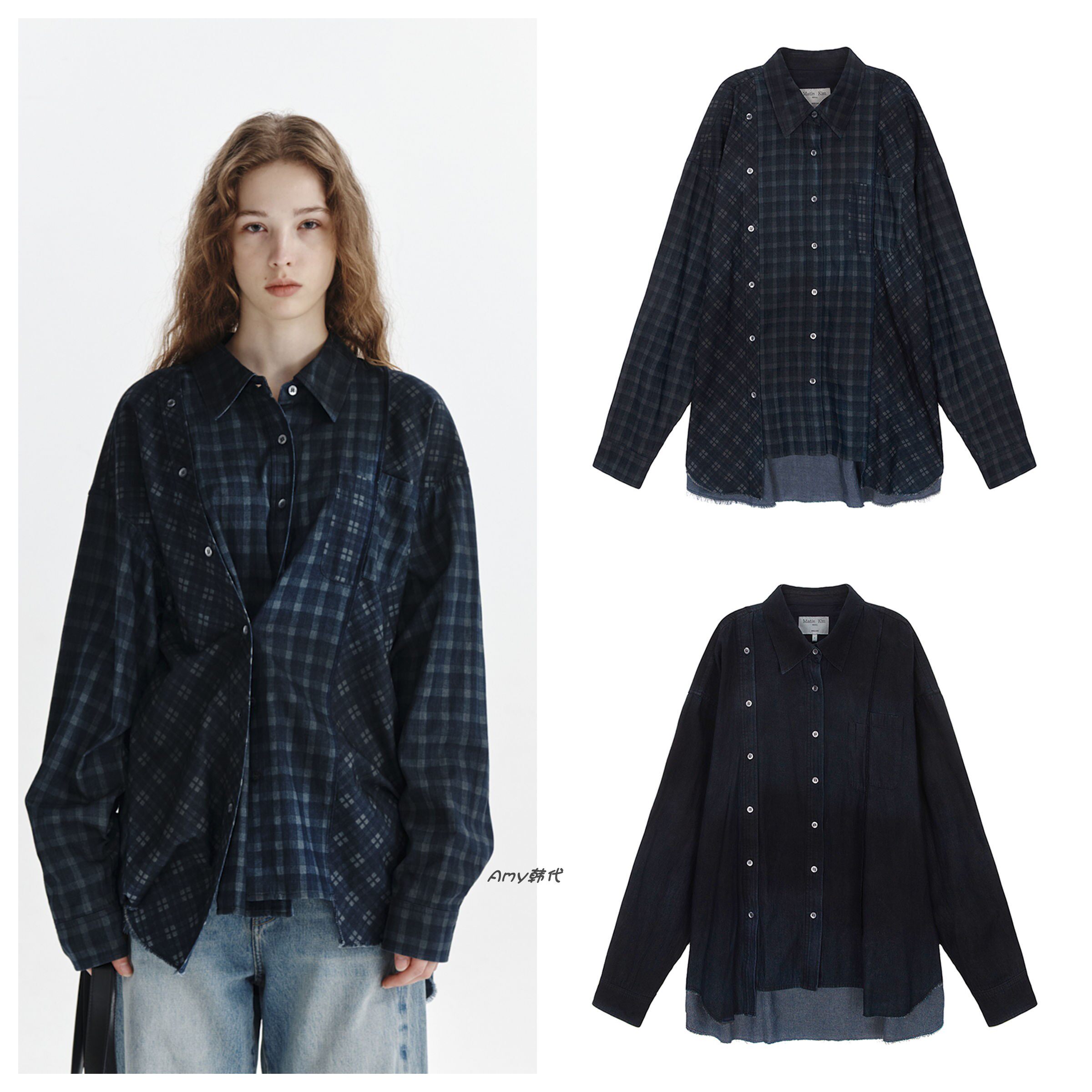 4折直邮Amy韩国代购Matin Kim 时尚宽松衬衫CUT OUT DYING SHIRT