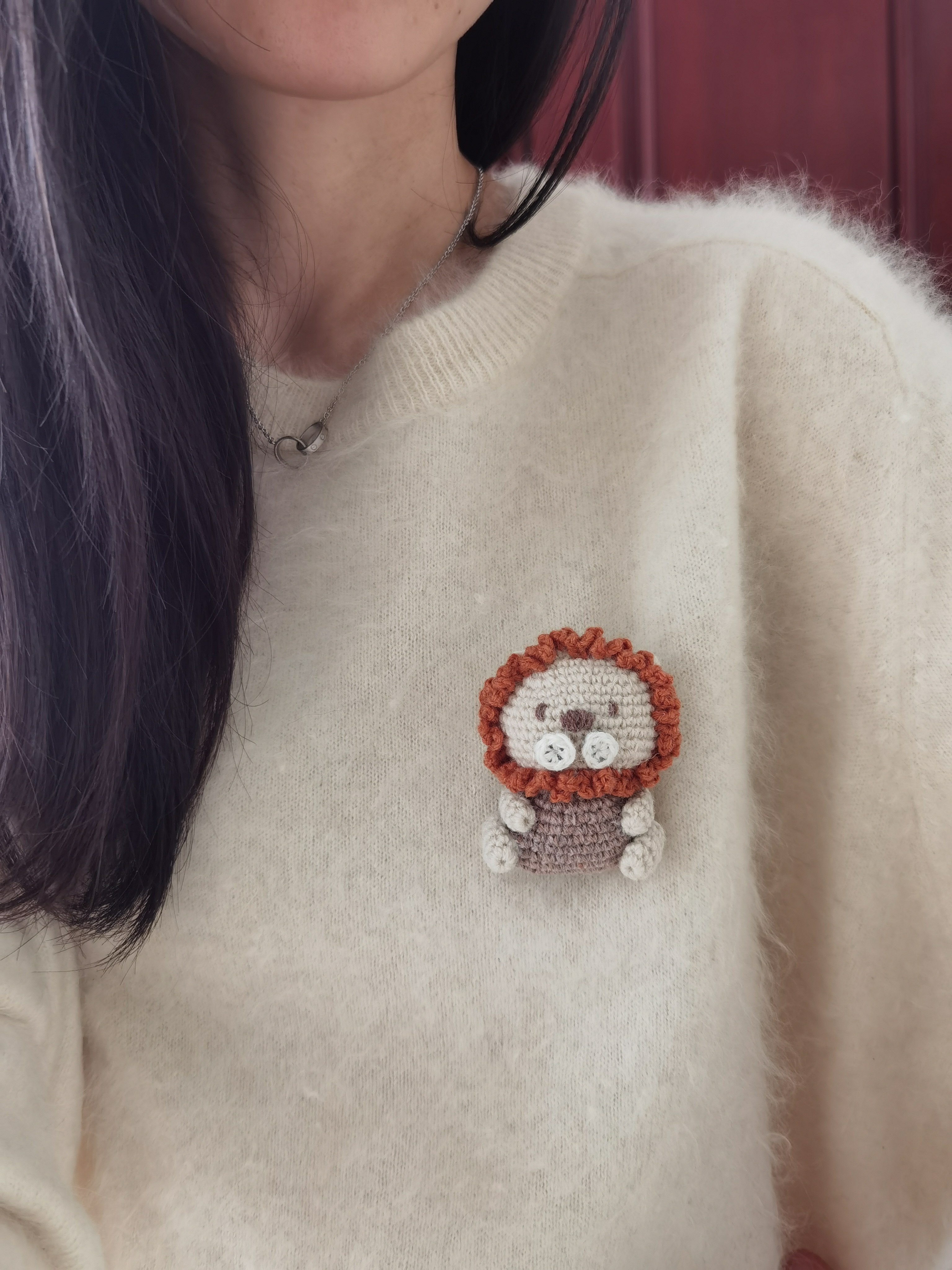 纯手工钩织羊毛玩偶小狮子胸针毛衣大衣包包别针衣服配饰礼物成品