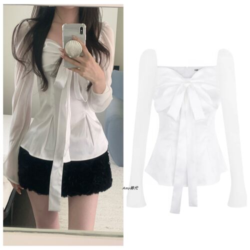 直邮HILLDA韩国代购Silky Swan Blouse II丝质蝴蝶结气质收腰衬衫
