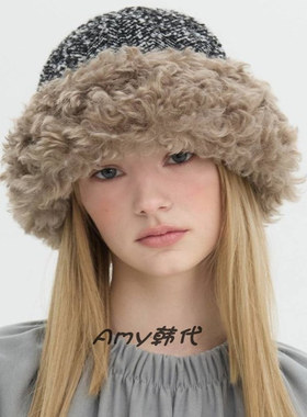Amy韩国官网代购 25秋冬Brown hat Popov Hat温暖毛绒羊毛渔夫帽