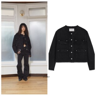 限时折！ 韩国代购Matin Kim COLLARLESS DAMAGE黑色牛仔夹克外套