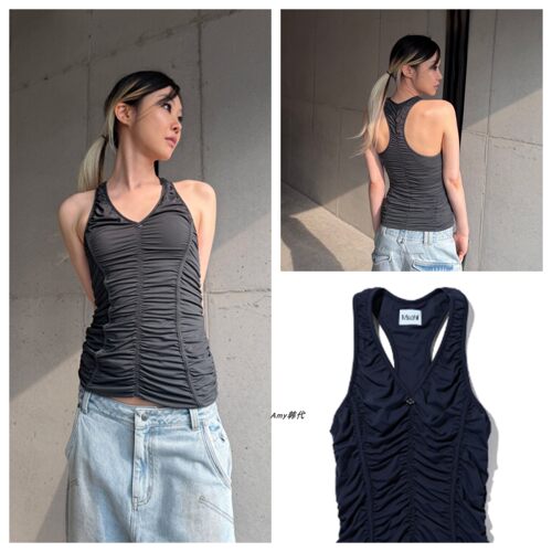 韩国代购mschf 26夏褶皱露肩背心RUCHED HALTER SLEEVELESS TOP