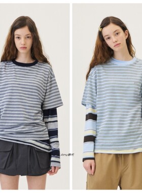 Amy韩国代购GROVE 26春款TANI STRIPE H/S T-SHIRT条纹短袖T恤4色