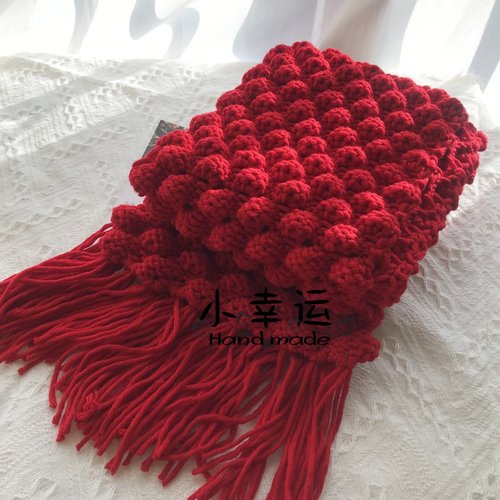 大红色草莓泡泡围巾成品纯手工编织送男女朋友围巾圣诞新年礼物冬