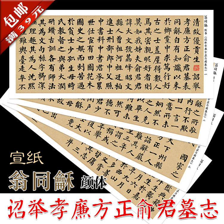 翁同龢 颜体 诏举孝廉方正俞君墓志 宣纸原帖1:1复制 装裱画心