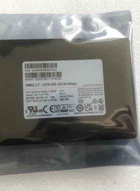 Samsung/三星 企业级 SATA3 1.92T PM883 SSD原装1.92TB 固态2021