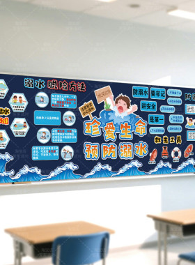 防溺水主题儿童教育学校园教室黑板报布置装饰小学幼儿园班级墙贴