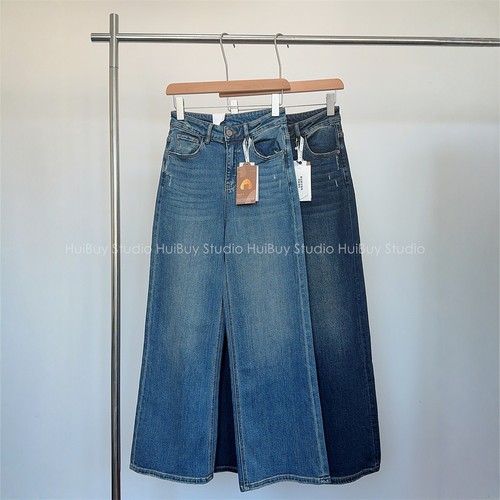 【会buy实拍】植绒奢簰御用挺括柔软高腰直筒牛仔裤显瘦阔腿长裤