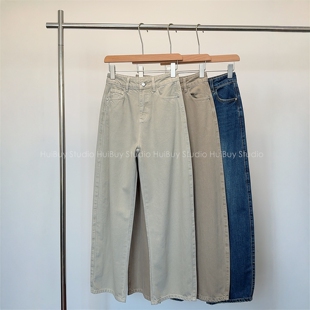 高腰显瘦多工艺水洗弯刀阔腿裤 拿铁奶茶色无弹牛 春 会buy实拍