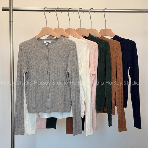 【会buy实拍】重工立体麻花经典百搭针织圆领开衫修身显瘦短上衣