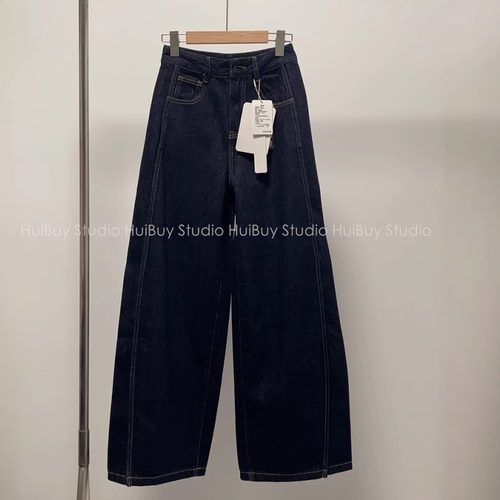 【时髦静奢/植绒/挺括/立体褶饰】显瘦造型裤弯刀香蕉阔腿牛仔裤