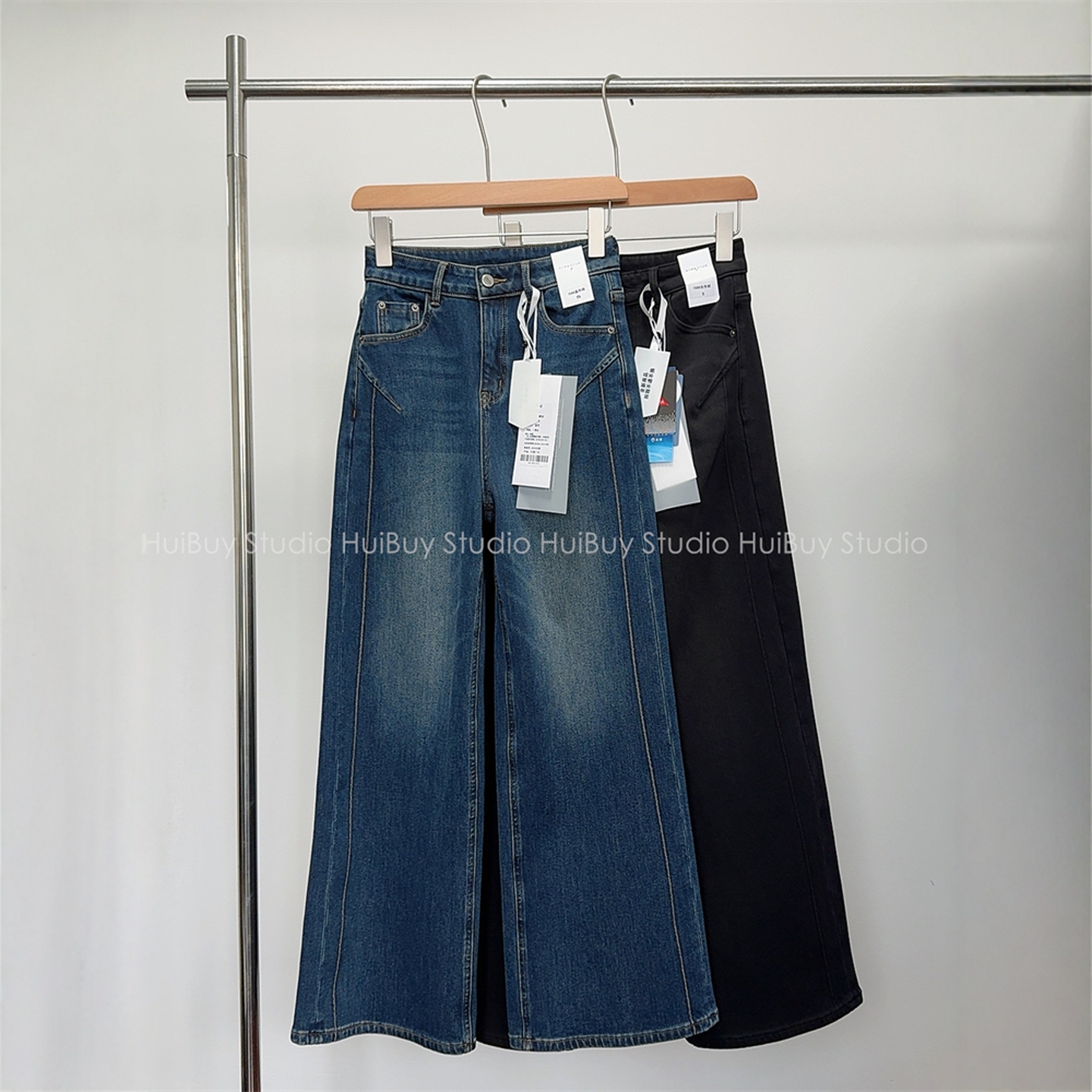 【会buy实拍】超柔加绒~巨显瘦立裁直筒牛仔裤冬加厚弹力阔腿长裤