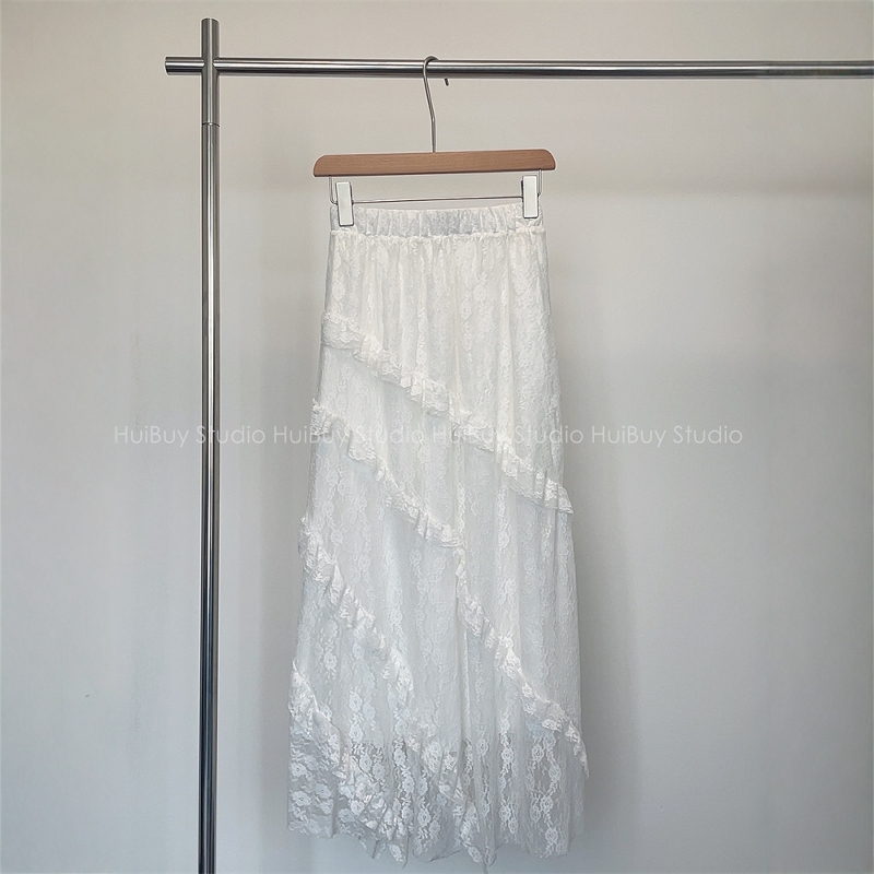 【会buy实拍】度假风灵动造型女神蕾丝半裙白色松紧腰显瘦半身裙