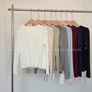 圆领T恤女 弹力纯色百搭长袖 软糯极简刚需打底衫 310 会buy实拍