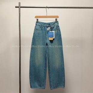 直面弹高腰显瘦茧型阔腿牛仔裤 弯刀复古蓝牛 女春 会buy实拍