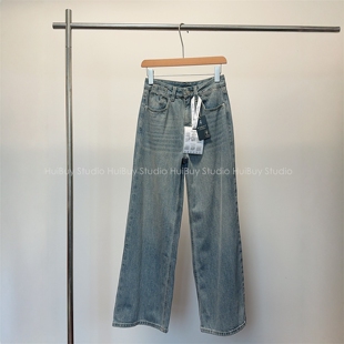 女高腰显瘦牛仔裤 复古怀旧水洗工艺猫须直筒阔腿裤 会buy实拍
