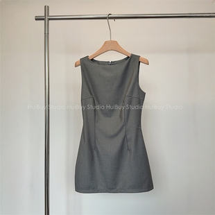 连衣裙女御姐OL范气质收腰包臀短裙夏 灰色圆领无袖 会buy实拍