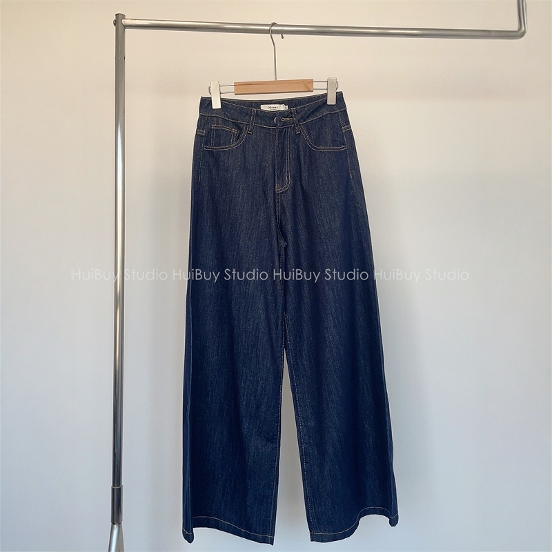 美式显瘦显腿直深蓝丹宁舒适/易打理 及简佰搭宽松直筒阔腿牛仔裤