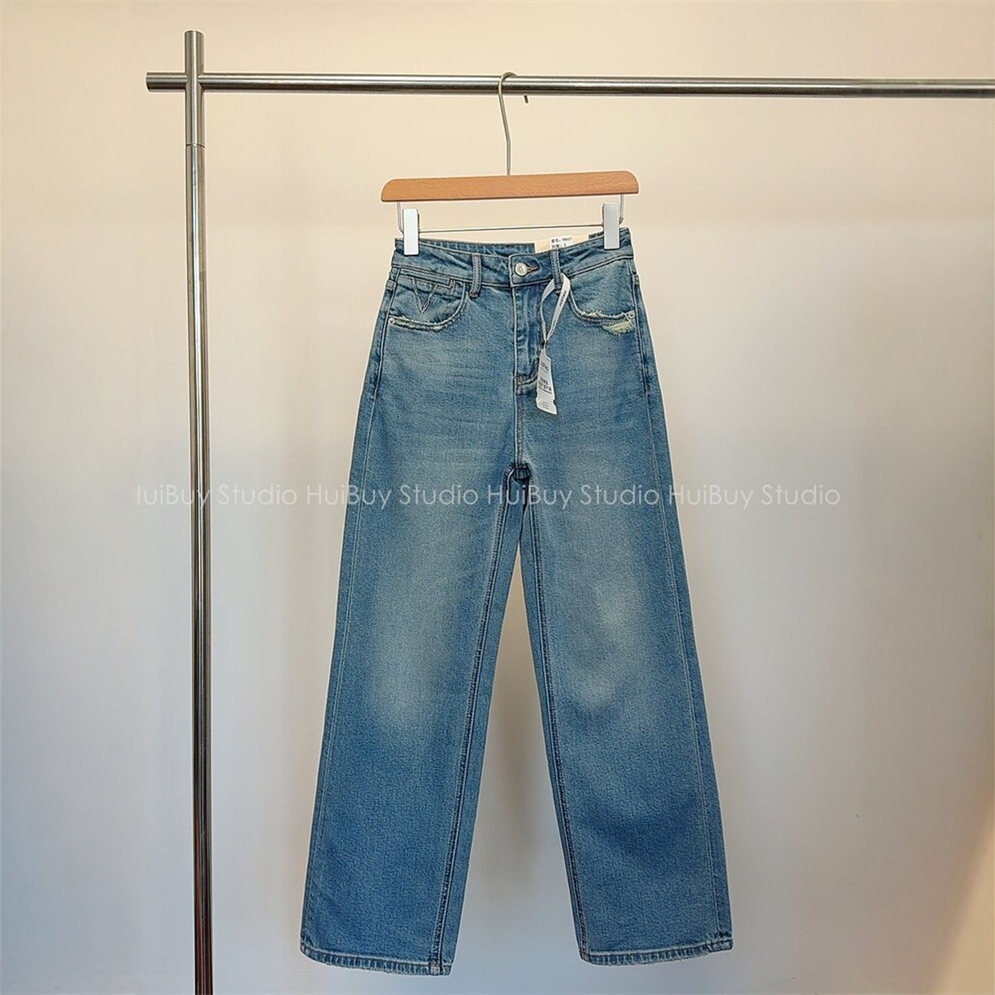 【会buy实拍】版型正复古做旧磨破直筒牛仔裤高腰显瘦阔腿裤女春,女装/女士精品,牛仔裤,淘宝优惠券,粉丝福利购,淘宝优惠卷