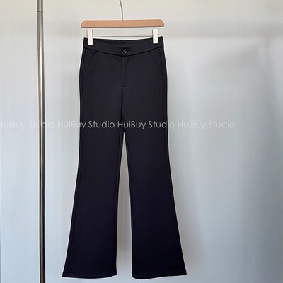 【会buy实拍】显腿长～加绒加厚纽扣小黑裤高腰显瘦微喇裤女秋冬