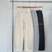 会buy实拍 740g高克重 高腰显瘦加绒加厚弯刀裤 宽松阔腿裤 女冬