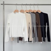 T恤秋 双面磨毛慕斯羊绒感半高领正肩长袖 会buy实拍 糯米打底衫