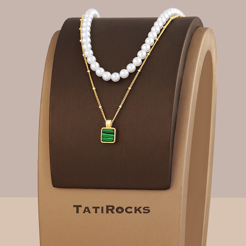 丹麦【设计师】Tatirocks珍珠项链双层叠带轻奢孔雀石贝母毛衣链