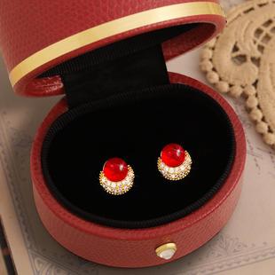 丹麦【设计师】Tatirocks满钻玛瑙新年耳钉高级感轻奢红宝石耳环