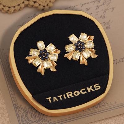 丹麦【设计师】Tatirocks水晶花朵蓝宝石耳钉高级感轻奢摆件耳环