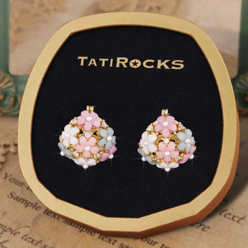 丹麦【设计师】Tatirocks满钻五彩花簇耳钉高级感轻奢耳环爆闪女