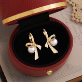 丹麦 设计师 Tatirocks满钻立体蝴蝶结珍珠耳环轻奢高级感耳钉