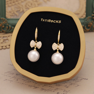 丹麦【设计师】Tatirocks满钻蝴蝶结珍珠耳环耳坠轻奢高级感耳钉